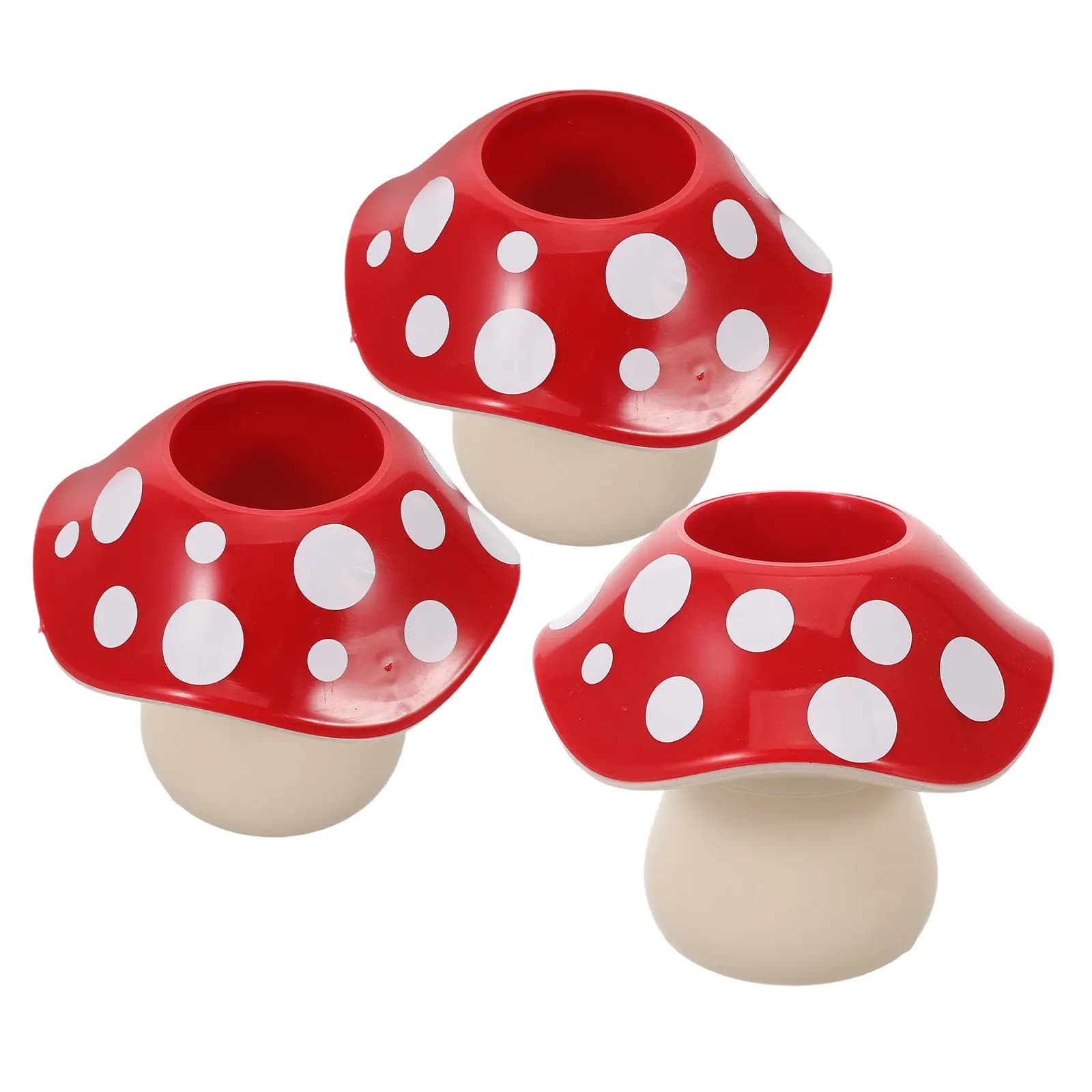Set di 3 Portapenne a Forma di Fungo, Organizzatore da Scrivania in Plastica, Porta Matite Rosso Cartoon, Contenitore per Cancelleria da Ufficio, Dormitorio, Aula