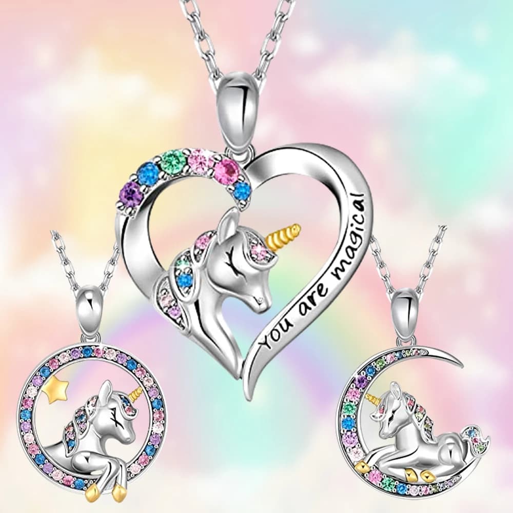 Exquisite Colorful Rhinestone Fantasy Unicorn Pendant Necklace for Women Fashion Girl Princess Birthday Jewelry Gift