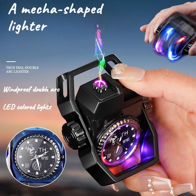 2026 Nuovo Orologio Mecha Fidget Spinner Accendino in Metallo Ricarica USB Antivento Creativo High-end Regalo da Uomo Accessori per Sigarette