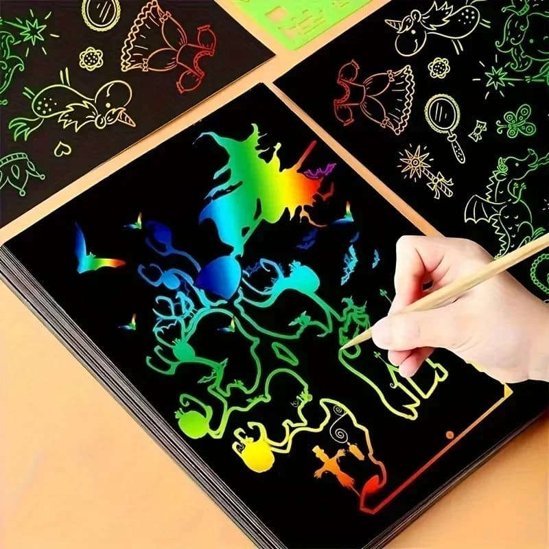 50 pezzi di carta antigraffio magica 5 pezzi di penne di bambù antigraffio arcobaleno kit di pittura antigraffio con 5 bastoncini di legno regalo di compleanno