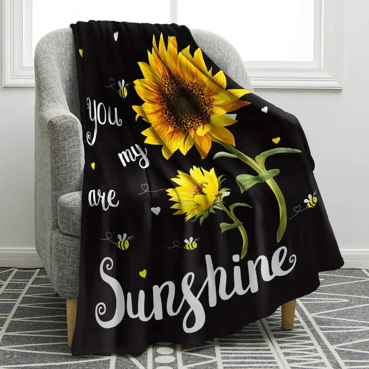 Coperta decorativa con motivo girasole per donne, ragazze, adulti e bambini, coperta decorativa per soggiorno, letto e divano.
