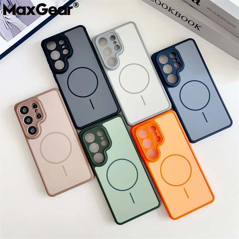 Custodia Magnetica Semplice Opaca in Acrilico per Magsafe per Samsung Galaxy S26 Plus S25 S24 S23 Ultra, Cover Rigida Antiurto in PC