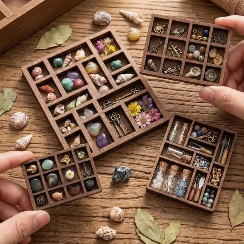 Creative Natural Pine Wood Mini Storage Rack With Multiple Grids Dollhouse Display Shelf Tiny Jewelry Organizer Home Decor Ornam