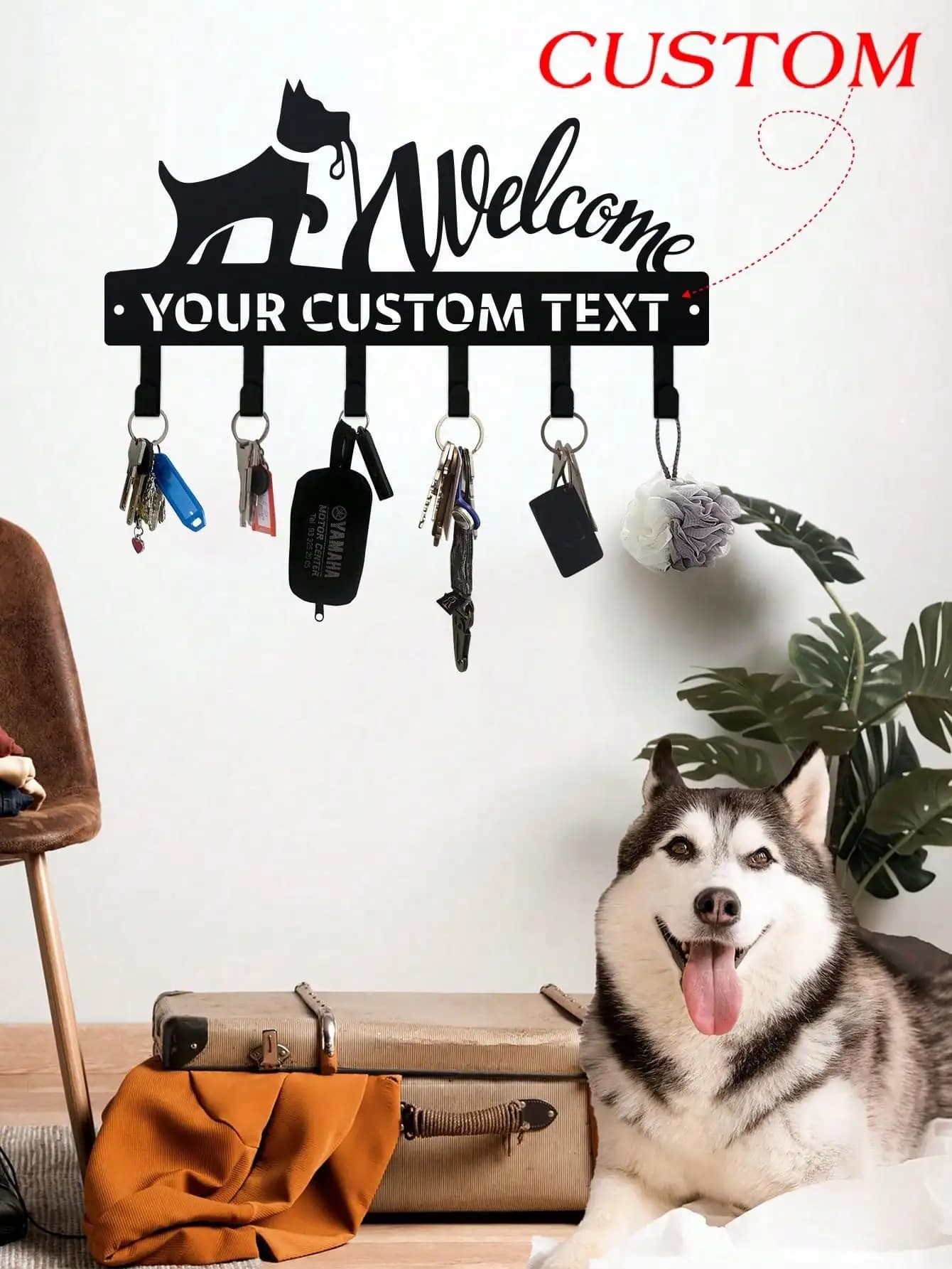 Porta Guinzaglio per Cani Personalizzato da Parete, Portachiavi con Nome Personalizzato, Organizzatore in Metallo per Ingresso, Ganci Senza Foratura, Regalo per Amanti dei Cani