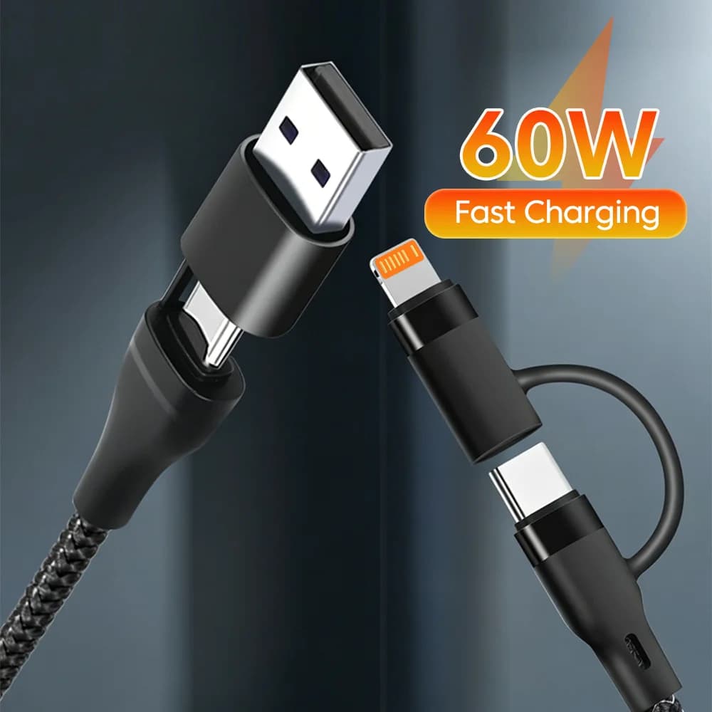 Cavo di Ricarica 4 in 1 PD60W, Power Bank, Cavo Dati, Adattatore Wireless Multifunzione Portatile a Ricarica Rapida per iPhone 12 13