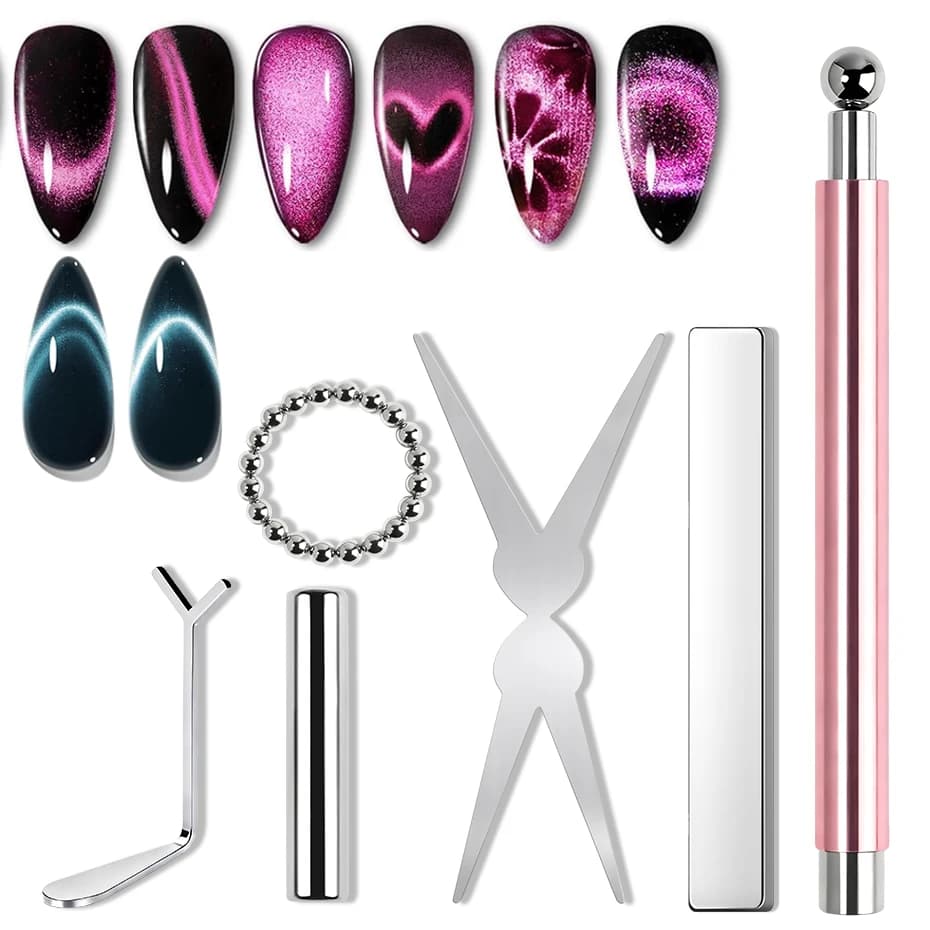 Set di 6 strumenti magnetici per unghie Cat Eye, punte francesi Cat Eye Magneti a forma di cuore Magnete per unghie Stick Cat Eye Gel Polish Magneti Strumenti Manicure