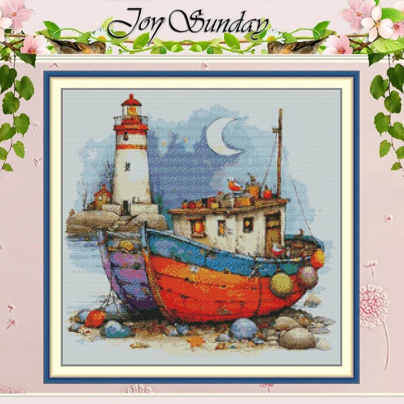 The Old Fishing Boat Patterns Counted Cross Stitch Set DIY 11CT 14CT 16CT HD Stamped DMC Cross-stitch Kit Embroidery Needlework