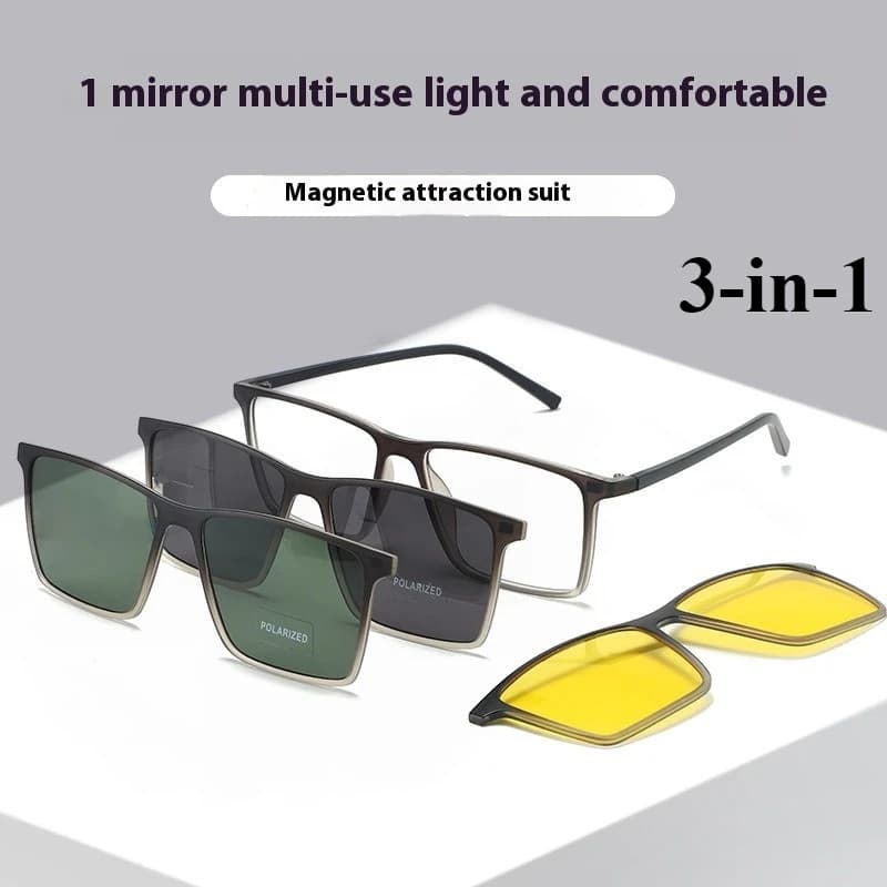 Set di occhiali con aspirazione magnetica 3 in 1 Occhiali da sole polarizzati da uomo Guida/Visione notturna/Occhiali da sole 1 occhiali sono versatili