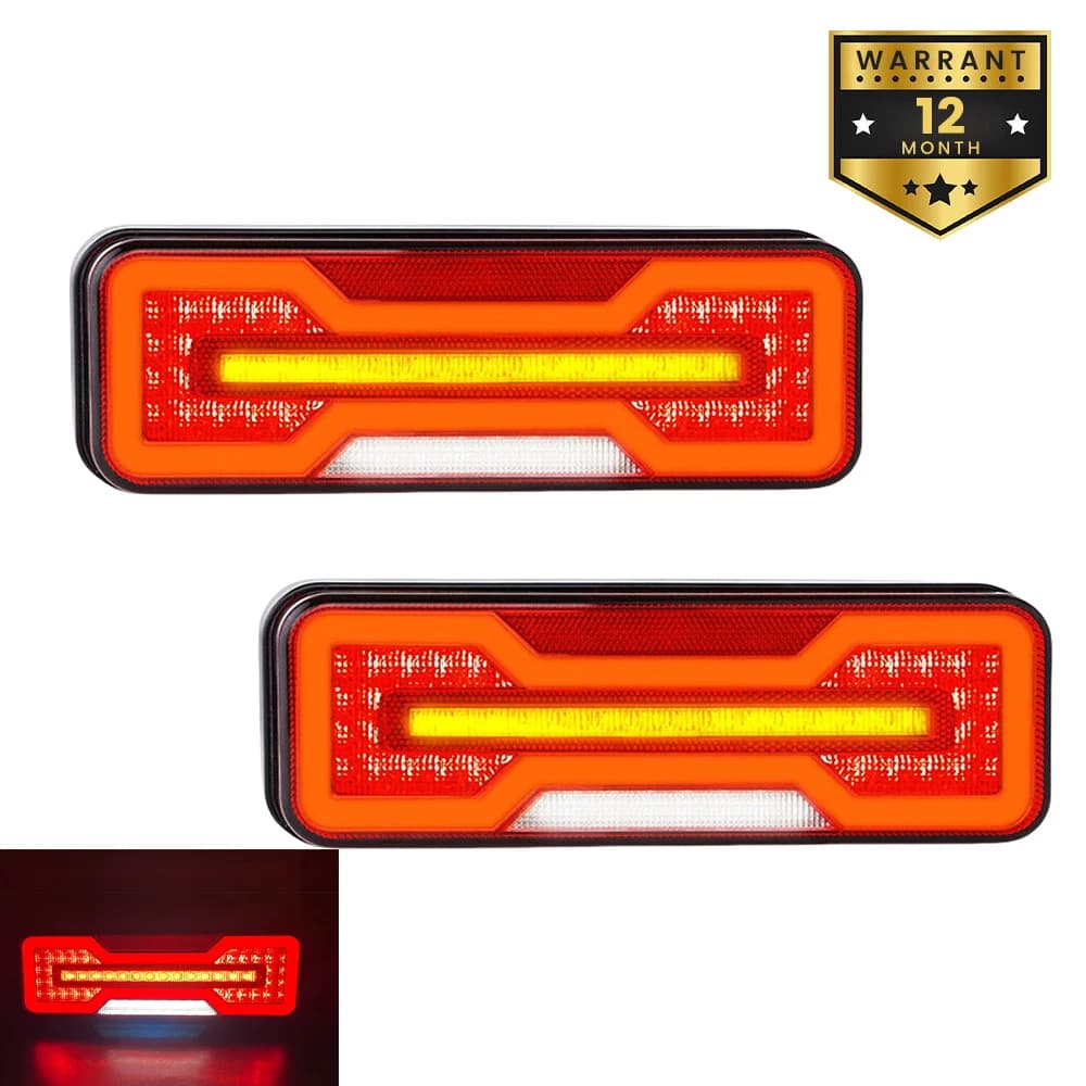 2Pcs 12V 24V LED Combination Rear Tail Light Turn Signal Brake Reverse Flowing Lamp Waterproof Trailer Truck Tractor Caravan