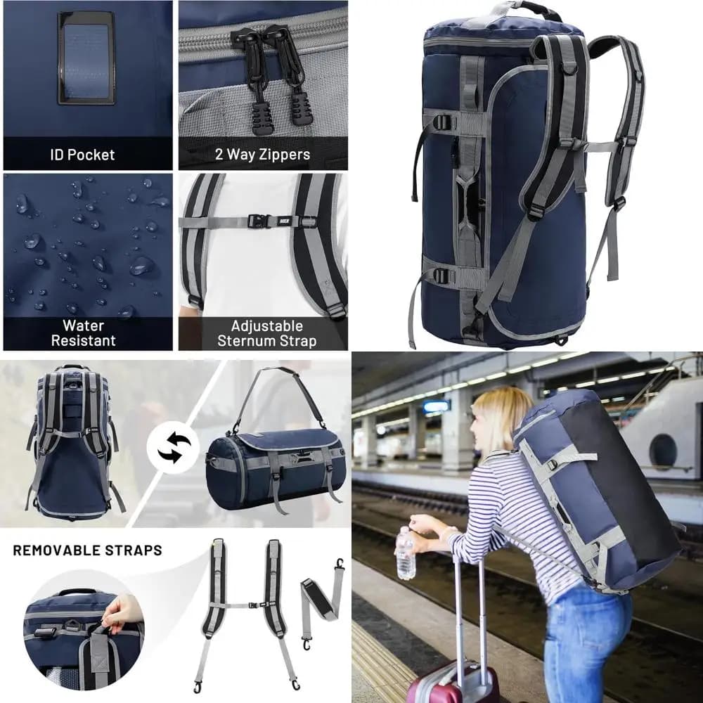Borsa sportiva grande da 90 litri con scomparto per scarpe, resistente e impermeabile, blu navy