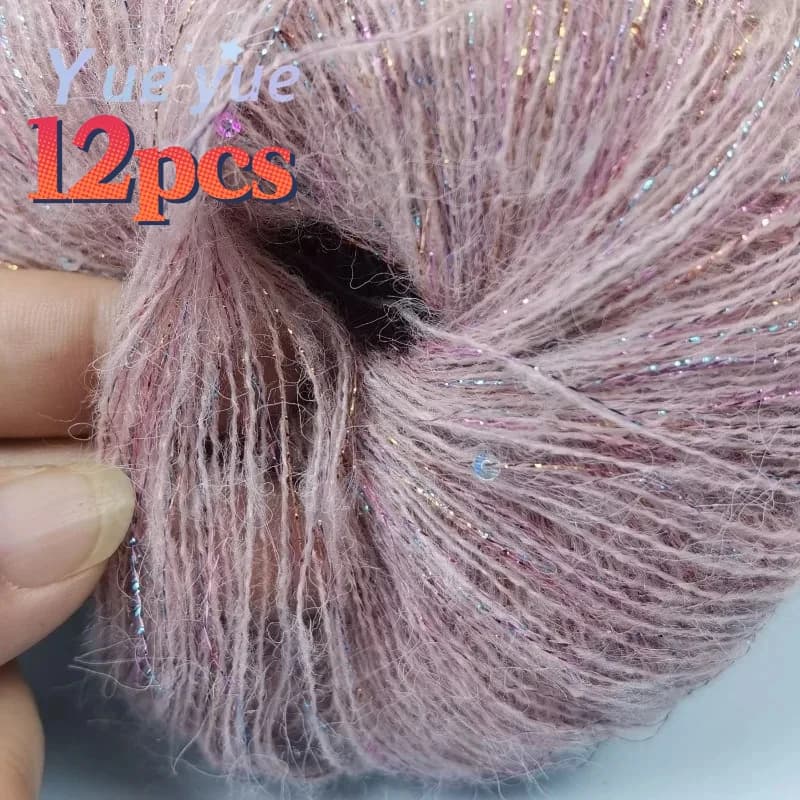 12 balls sequined mohair yarn, South Africa Kid Silk mohair Yarn For Hand knitted Thin Sweater knit shirt DIY Knitting Yarn