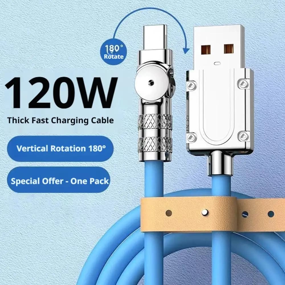 Fast Charging 120W Type C to Type C Charger Cable 180° Swivel Head Type C to USB C Cable Data Cable For iPhone Xiaomi Samsung
