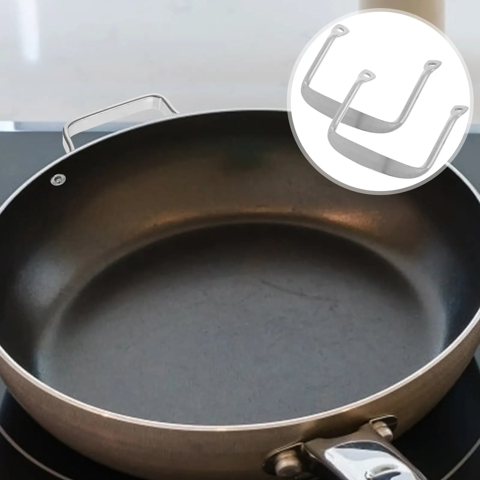 4Pcs Stainless Steel Pot Handle Grips Thickened Heat Resistant Dual Ear Side Handles for Iron Skillet Frying Pan Steaming Pot