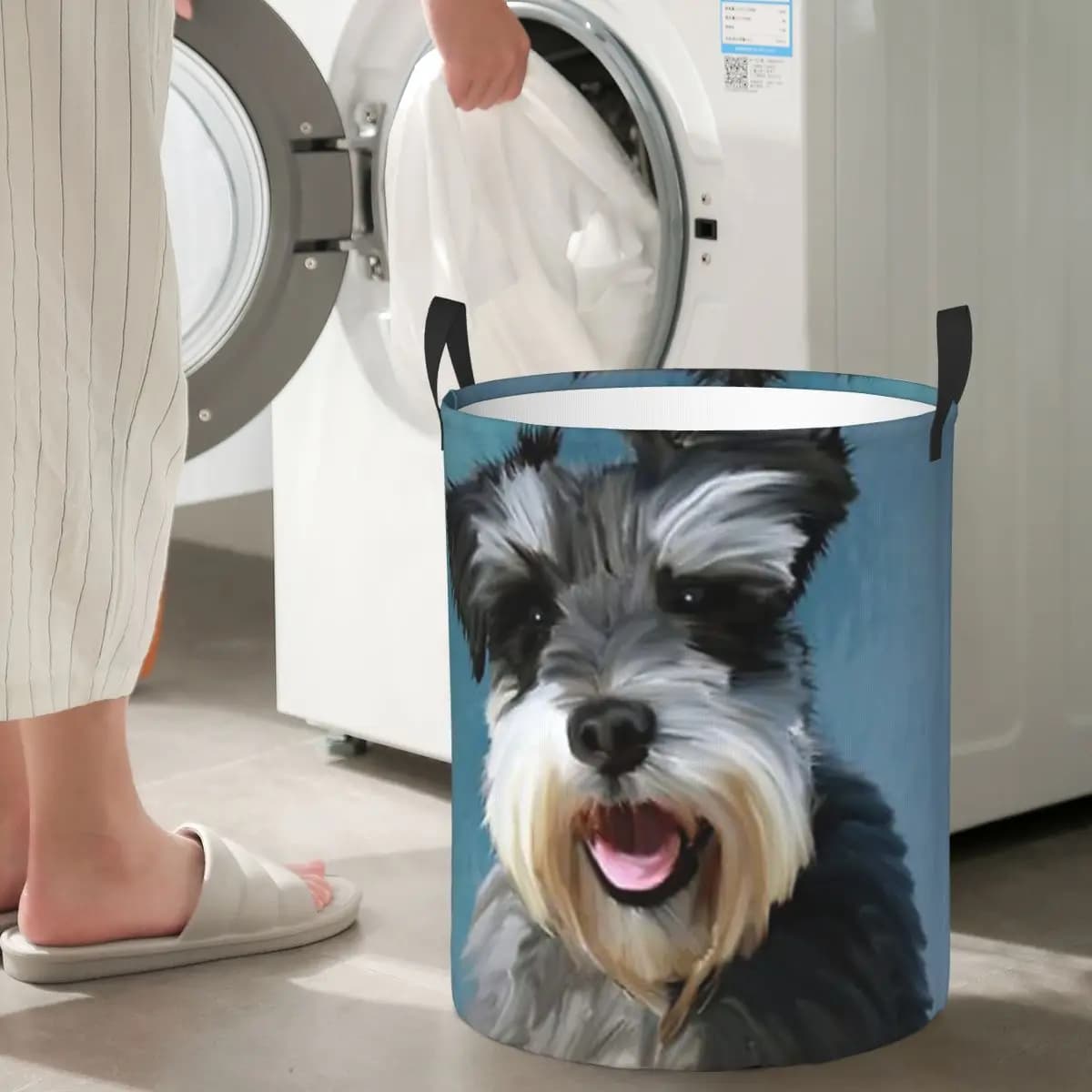 Cesto Pieghevole per Bucato con Disegno di Schnauzer in Miniatura ad Acquerello, Contenitore per Vestiti Sporchi e Giocattoli, Borsa Grande Impermeabile