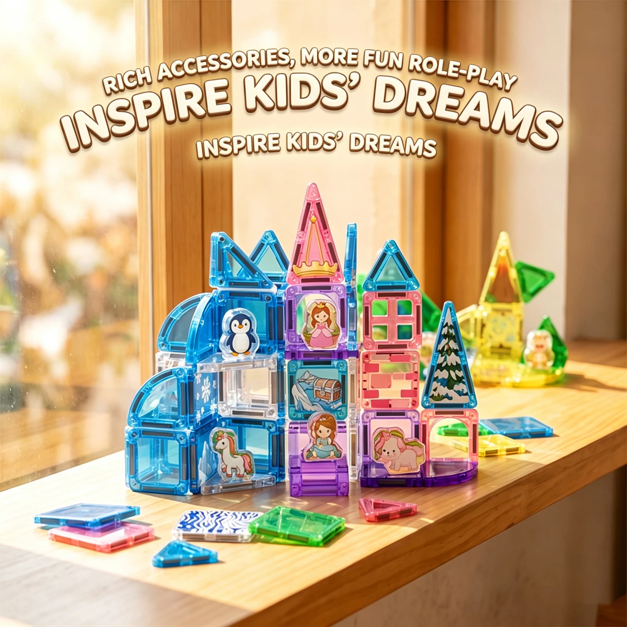 Magnetic Tiles Building Blocks Set Dinosaur Ice Ocean Princess Castle DIY 3D Magnet Bricks STEM Educational Montessori Toys Gift