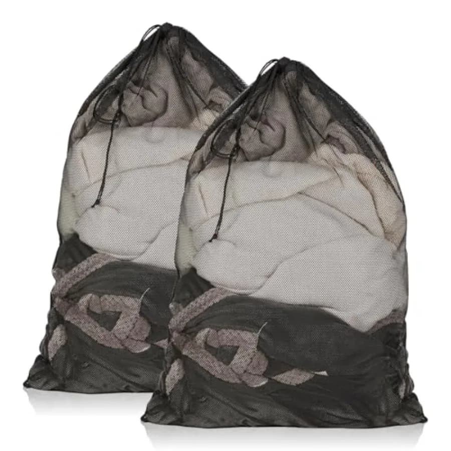2 Pack Mesh Laundry Bags, 23 x 34 Inch Heavy Duty Mesh Laundry Bag, Large Laundry Drawstring Bag for College, Dorm, Travel, Fam