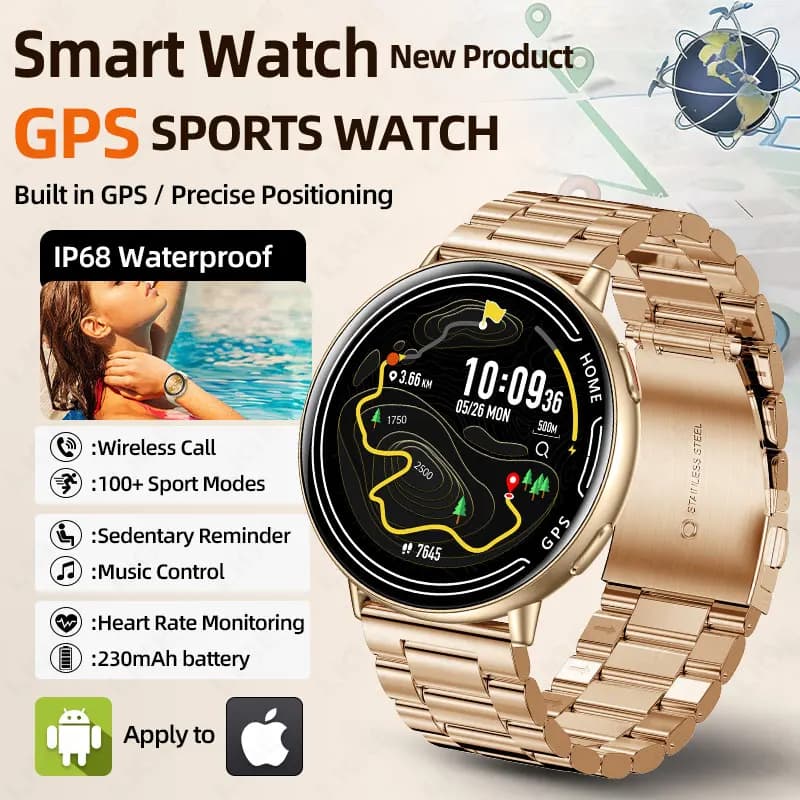 LIGE GPS Smart Watch Heart Rate Monitoring Bluetooth Call Outdoor Sports 1ATM Waterproof 1.39 Inch Screen Men Woman Smartwatch