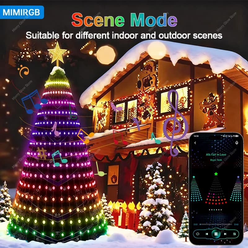Luci a stringa LED intelligenti per albero di Natale con topper a stella, timer di controllo APP Bluetooth, sincronizzazione musicale, luci decorative natalizie