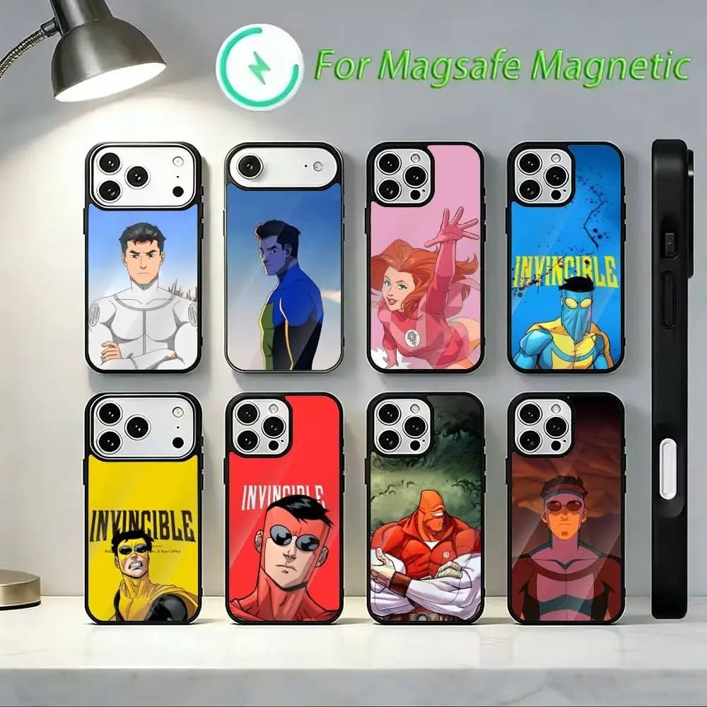 Custodia per telefono Manga T-Invincible-s per iPhone 14, 16, 15, 13, 17, 12, Plus, Pro, Max, magnetica per Magsafe, cover satinata