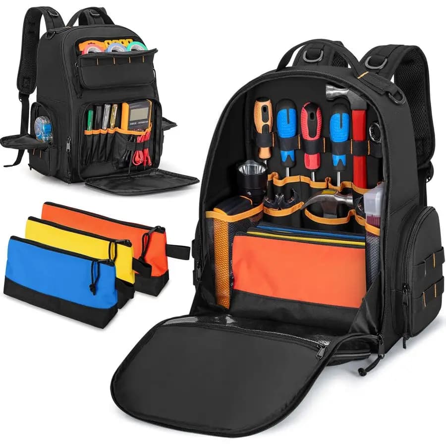 Zaino con custodia per 3 attrezzi con cerniera, borsa per organizer per attrezzi da uomo con supporto imbottito, borsa da lavoro per riporre attrezzi tattici per riparazioni
