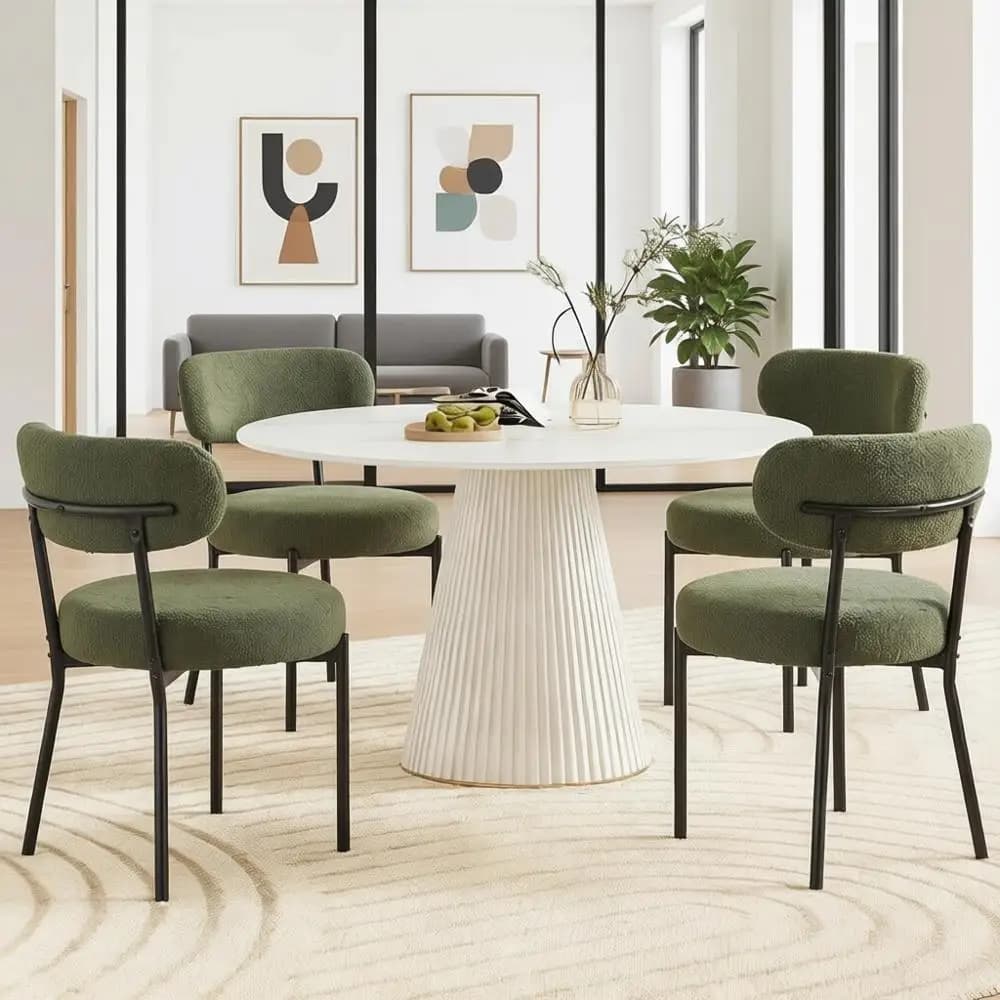 Coppia di Sedie da Pranzo Moderne Imbottite con Schienali Curvi, Verdi, su Gambe in Metallo Nero per Cucina o Soggiorno