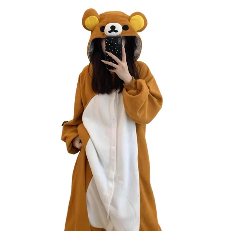 Rilakkuma Kigurumi Onesies Relax Bear Animal Cosplay Costume Pajamas Cartoon Outfits Soft Winter Homewear For Adult