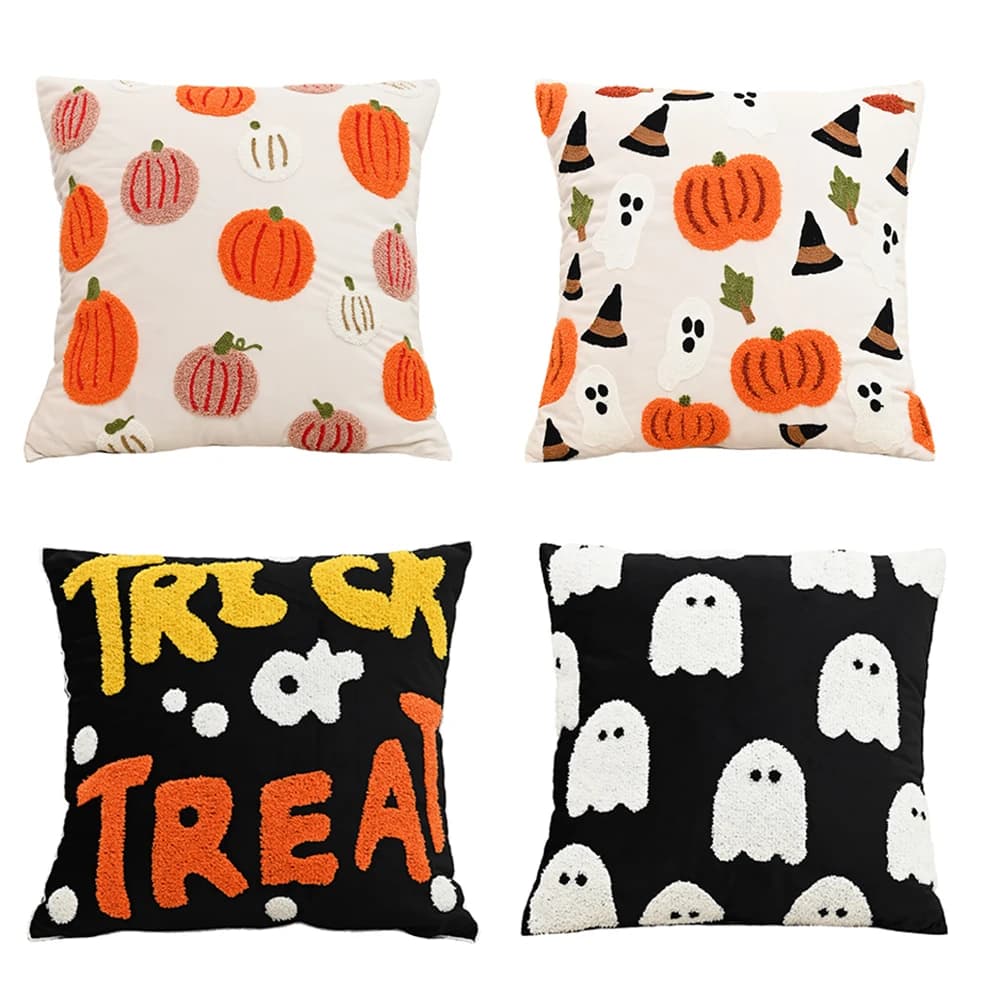 45x45cm Halloween Embroidered Cushion Cover Pumpkin Pillowcase Home Holiday Decor Flock Pillowcases Decorative Pillows for Sofa