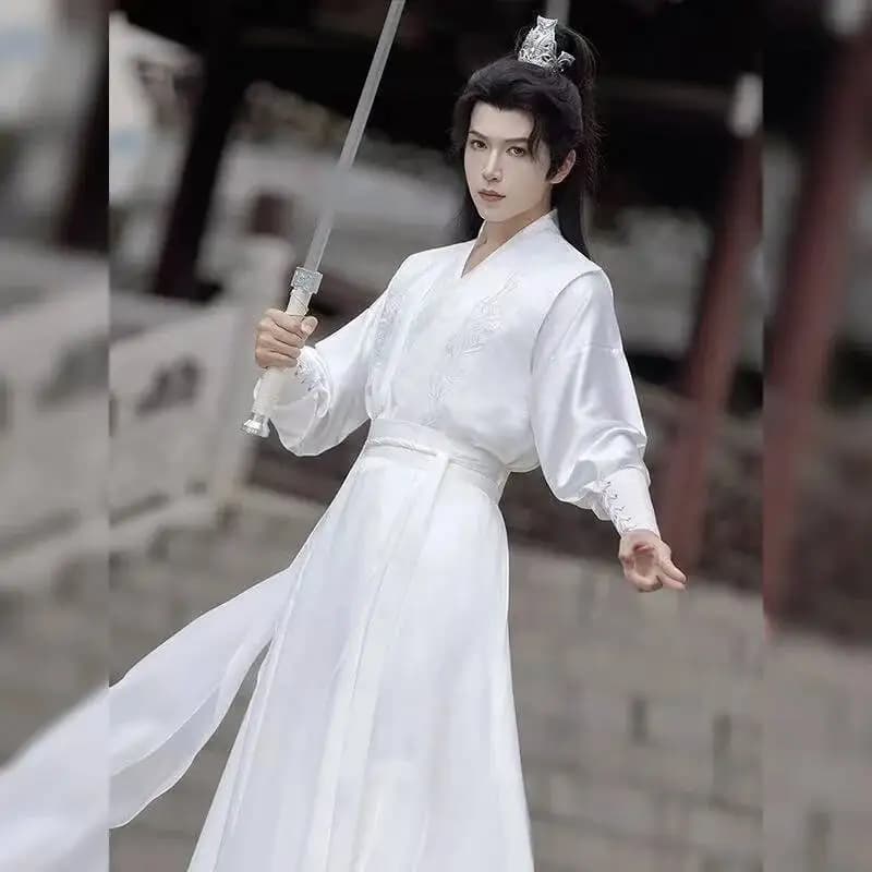 Originale marziale Wuxia Hanfu uomo donna tradizionale colletto incrociato ricamo abito evento di Halloween spadaccino costume cosplay veste