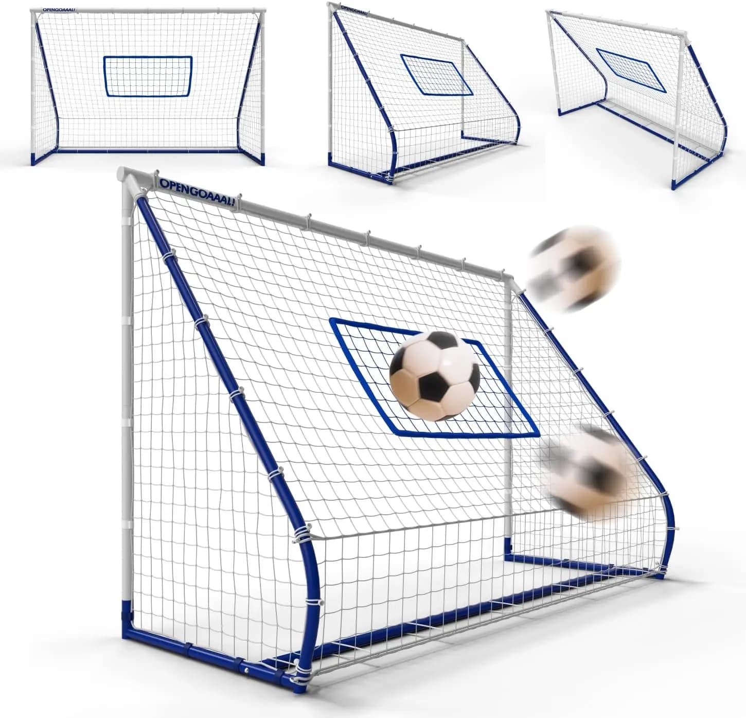 Rete da Calcio Rimbalzante 3-in-1 4x6 piedi con Angolo Regolabile per Allenamento di Tiro, Passaggio e Controllo della Palla