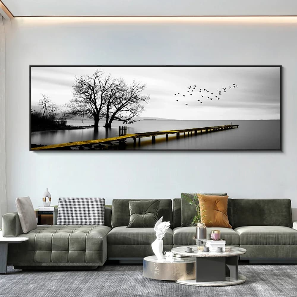 Modern, Minimalist, Wall Art, Landscape Seaside Goldenwood Bridge, Canvas Print Poster, Home Living Room Backdrop Decoration