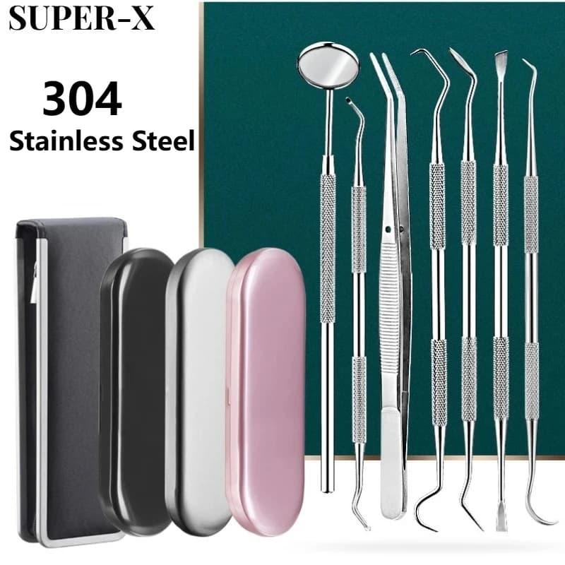 SUPER-X1set Set di strumenti per denti in acciaio inossidabile Specchio per bocca Sonda Gancio Pick Pinzette Pulizia orale Strumento per la cura dei denti Rimozione del calcolo dentale