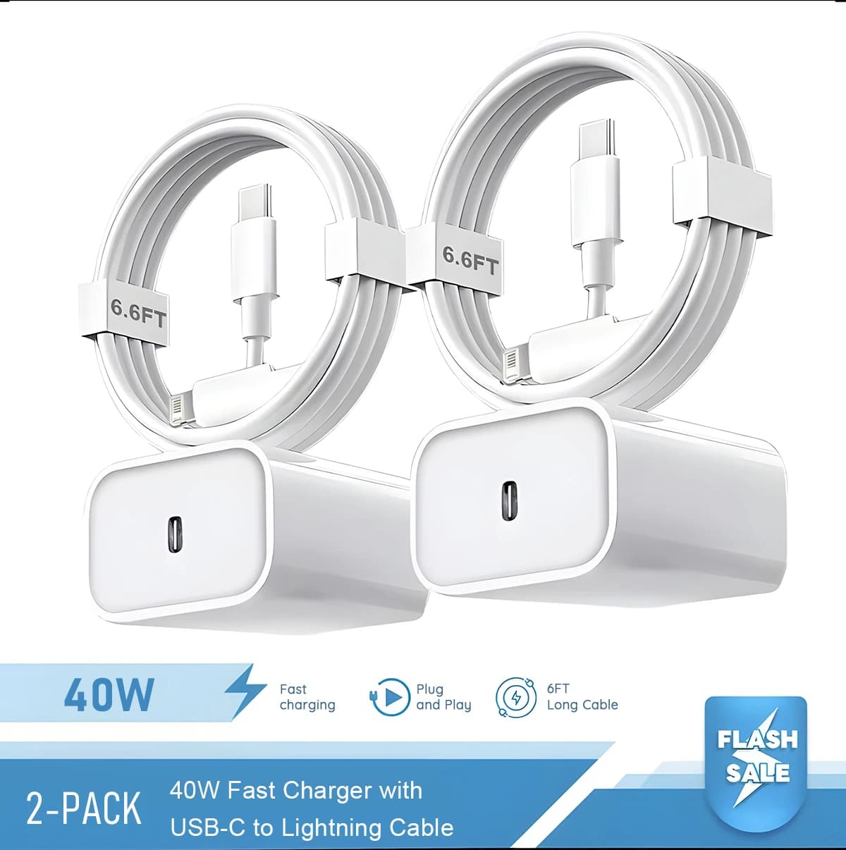 Set da 2-4 Pezzi Caricabatterie Rapido 40W per iPhone 14 13 12 11 Pro Max X XS iPad, Cavo Dati USB Type-C per Ricarica Veloce, Accessori per Caricabatterie Telefono
