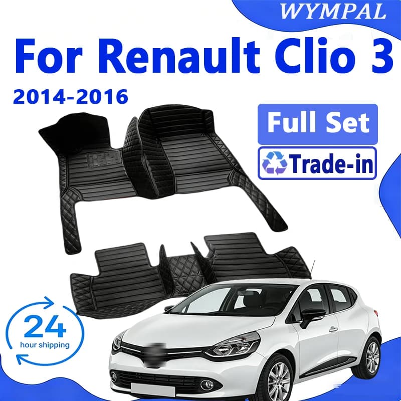 3D luxury leather interior custom car mats with carpet pockets for Renault Clio 3 2014 2015 2016 accessories