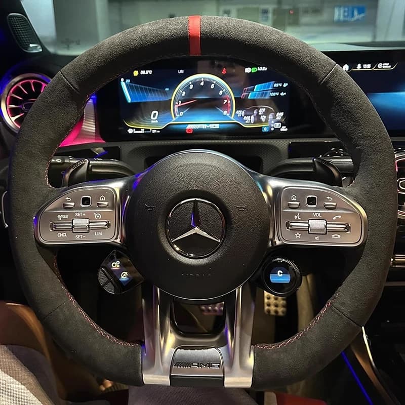 Coprivolante per auto cucito a mano treccia per Mercedes Benz AMG CLA Classe C C43 Classe E E53 AMG CLE53 Accessori per auto in pelle scamosciata
