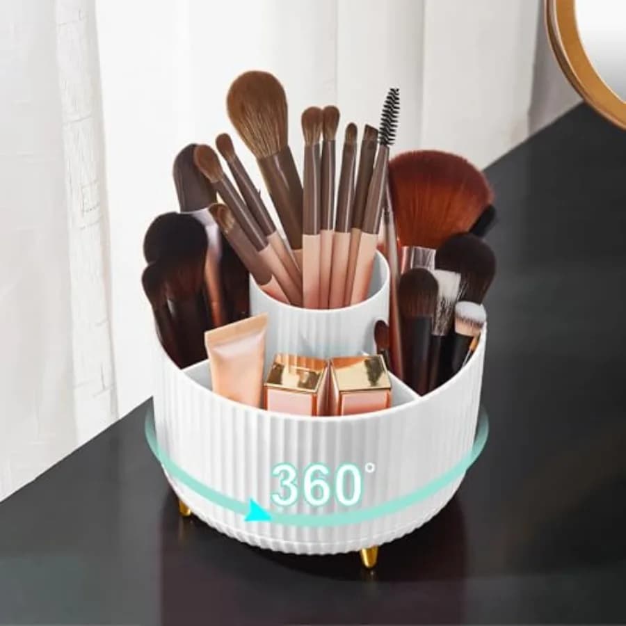 Organizzatore porta pennelli da trucco, 360 ° Organizzatore Rotante per Pennelli da Trucco, Porta Pennelli a 5 Scomparti per Cosmetici, Smalti, Articoli Artistici