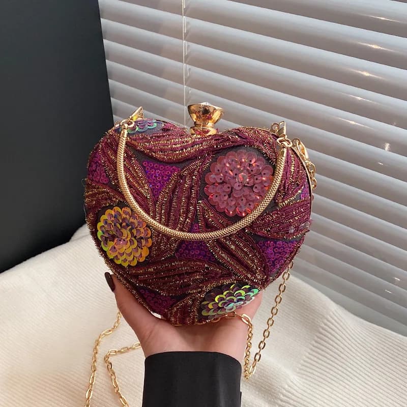 Borsa da sera da donna Pochette a forma di cuore alla moda per borsa piccola a tracolla a catena da donna
