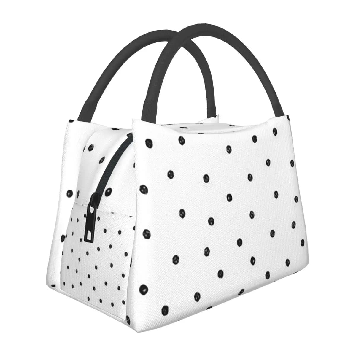 Black White Polka Dot Insulated Lunch Bag for School Picnic Storage Food Boxes Leakproof Container Cooler Thermal Lunch Box Tote