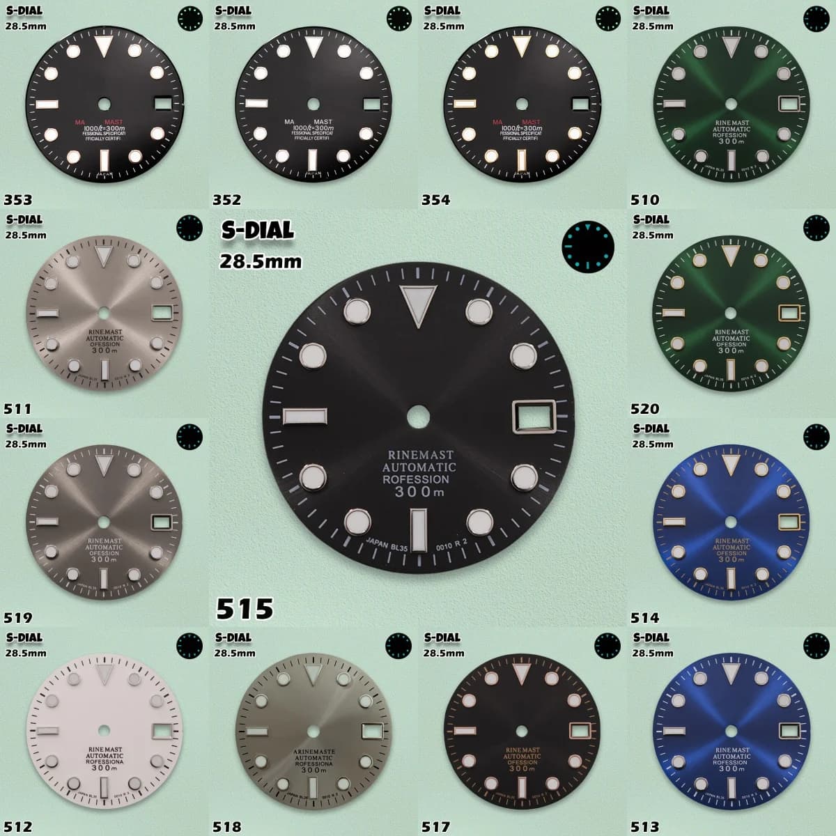 SKO Orologi da uomo con logo S, quadrante verde blu da 28,5 mm, lancette verdi luminose, accessori per la modifica di orologi, strumenti di riparazione - Articolo caldo!