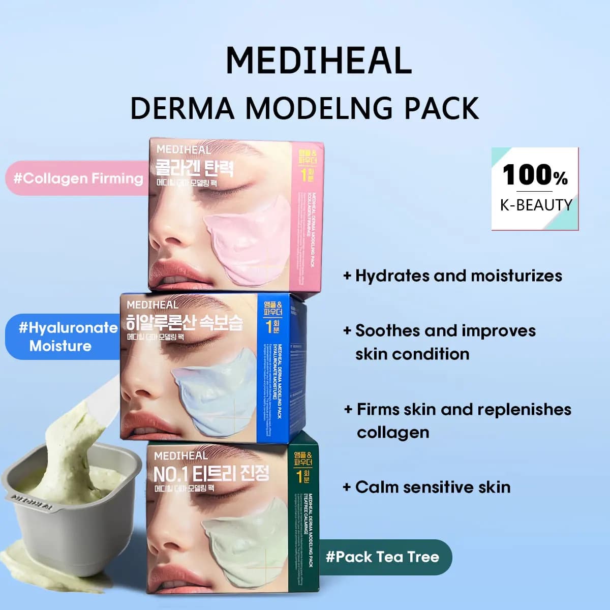 MEDIHEAL Derma Modeling Pack,Peel-Off Modeling Pack,Smooth Stirrable Base,Hydrate Penetrate Feel,Korean Skincare,Korean Makeup