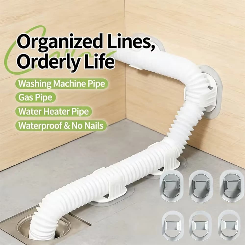 Washing Machine Drain Pipe Holder, No-Drill Cable Management Clip, Universal Water Outlet Pipe Organizer, Gas Pipe and Water Heater Pipe Bracket, Balcony Waterproof Anti-Trip Fixing Clip S/L
