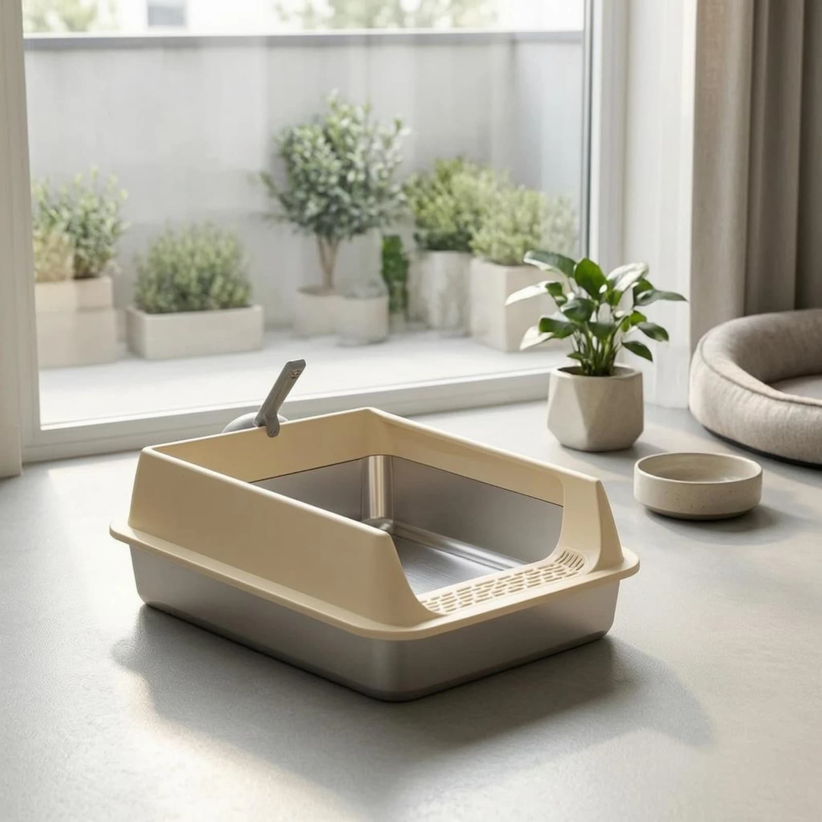 Cat Litter Box with Fence Non Porous Open Top Litter Box Waste Tray Easy to Clean Odor Resistant