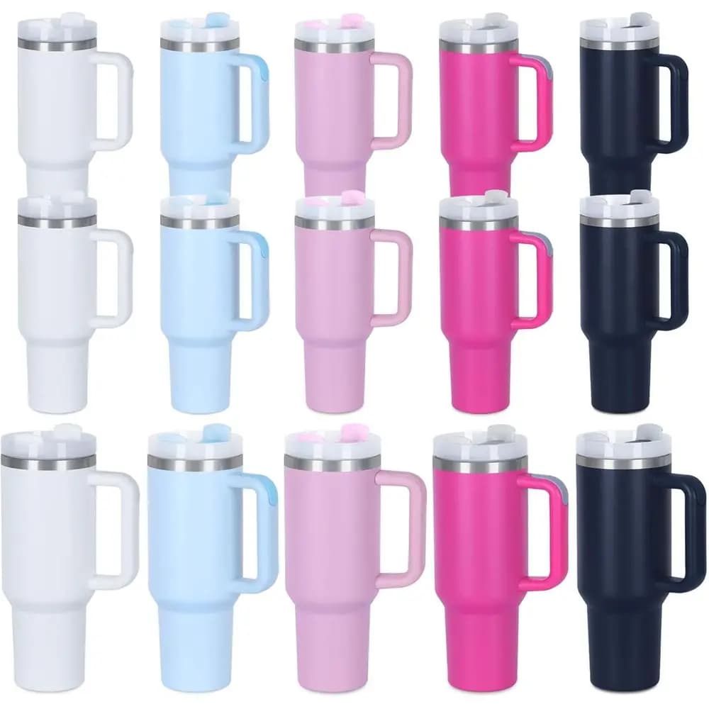 Set da 15 Tumbler da 40 Oz con Manico e Coperchio, Tumbler in Acciaio Inossidabile da 40 Oz Adatto per Incisione Laser e Fai-da-Te, Tazza da Viaggio da 40 Oz