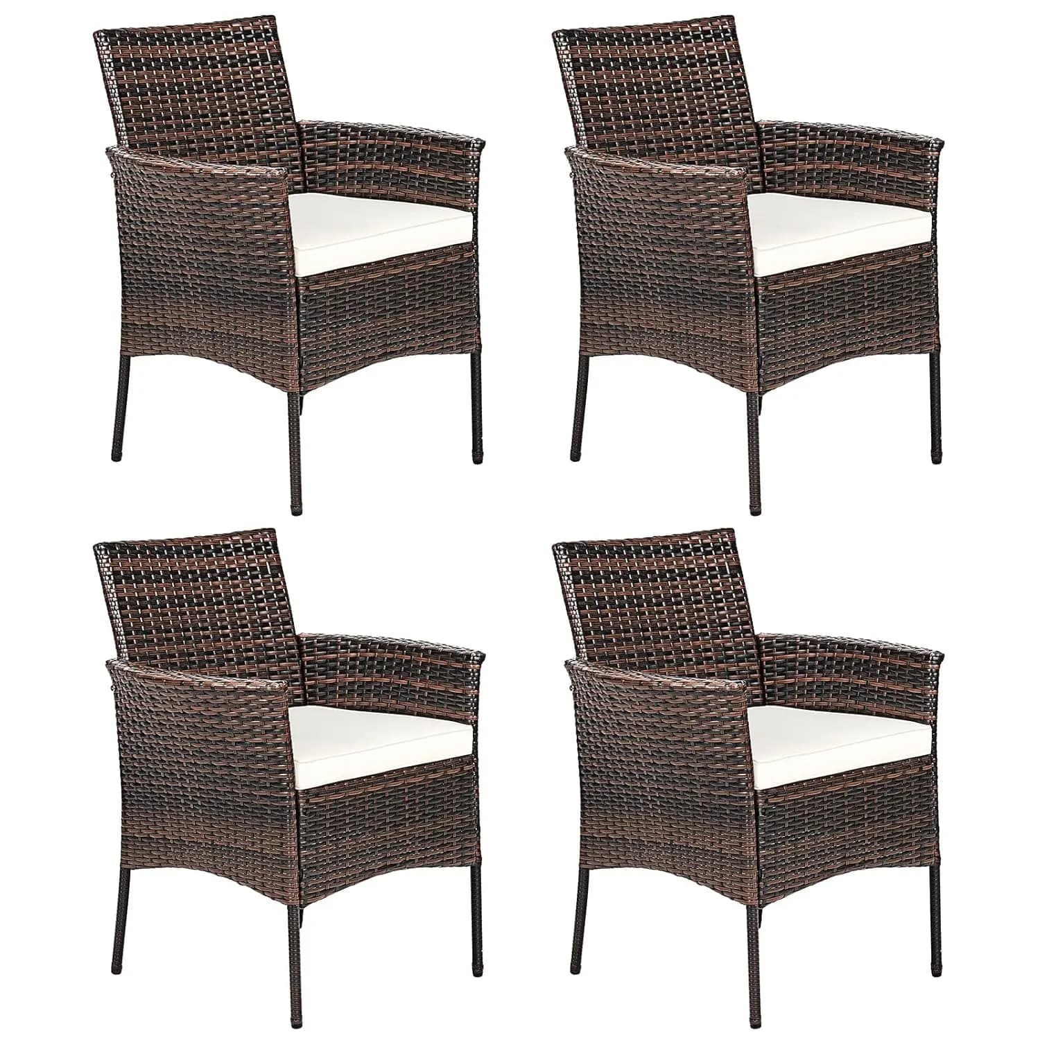 Set di 4 Sedie da Pranzo in Rattan per Esterni con Cuscini e Schienale in Vimini, per Bistrot, Veranda, Bordo Piscina, Supporto fino a 360 LBS, Personalizzabili