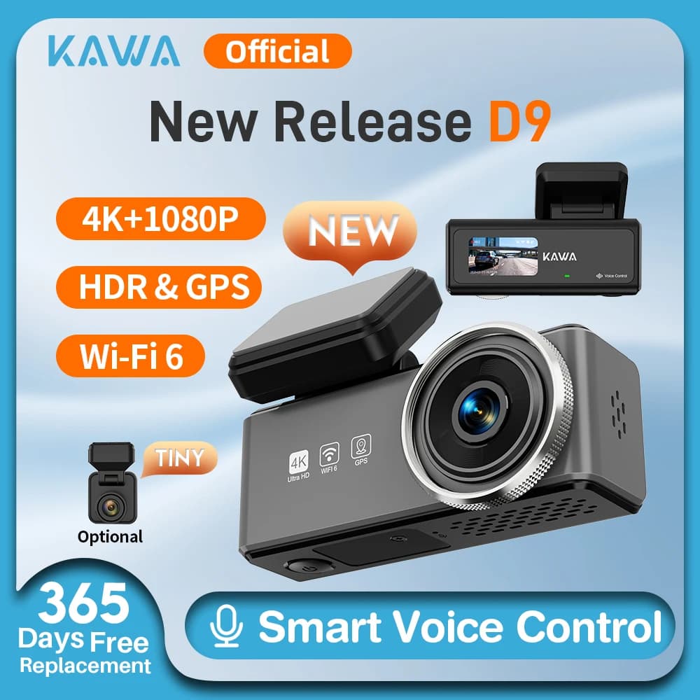 Dashcam 4K front and rear KAWA D9, DVR for cars with voice control, WiFi video recorder, GPS camera for cars, dashcam for AUTO, dashcamera