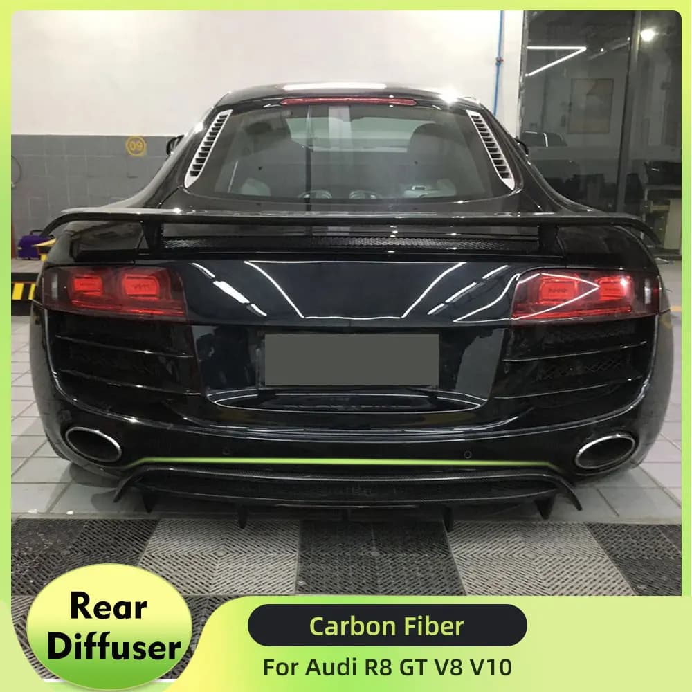 Carbon Fiber Rear Bumper Diffuser Lip Spoiler for Audi R8 GT V8 V10 2-Door 2010-2015 Convertible Replace Style Diffuser