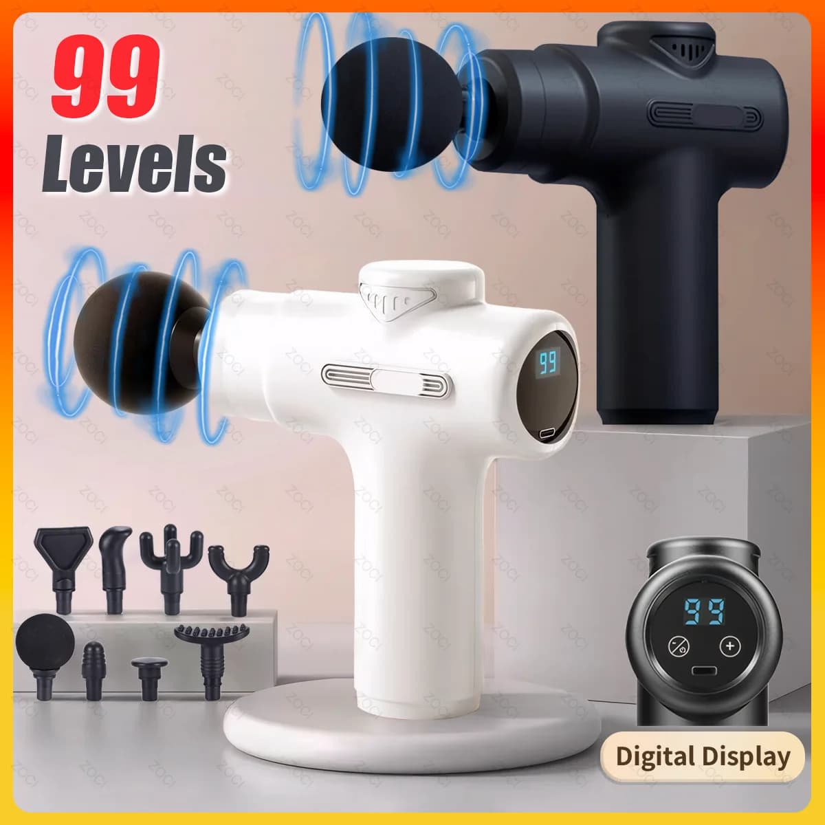 Mini 99 Level Massage Gun Portable Strap Gun Digital Display Vibration Muscle Massage Deep Fabric Massage for Body