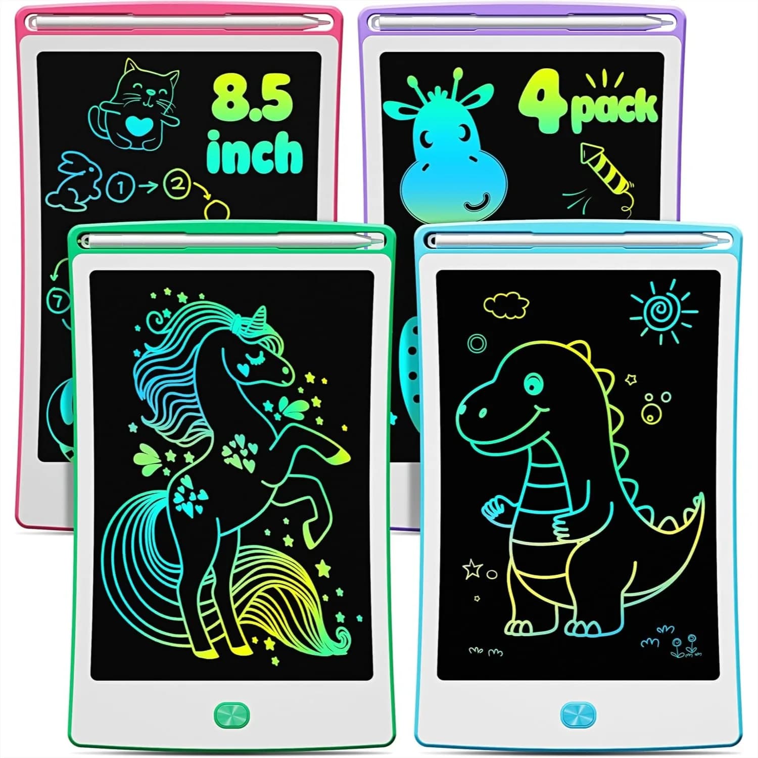 Set di 4 Tavolette LCD da Disegno 8,5 Pollici, Lavagna Creativa Colorata per Bambini, Regalo per Ragazze e Ragazzi dai 3 ai 7 Anni