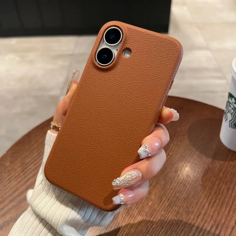 Custodia morbida in silicone antiurto con texture in pelle per iPhone 16 15 14 Plus 17Pro Max 13 12 11 Cover aziendale semplice con motivo Lichee