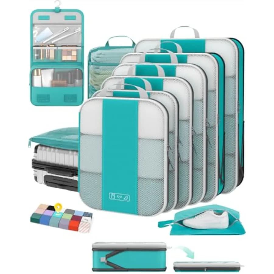 Cubi di Compressione per Essenziali da Viaggio, Cubi Espandibili Comprimibili per Organizzare Valigie e Bagagli