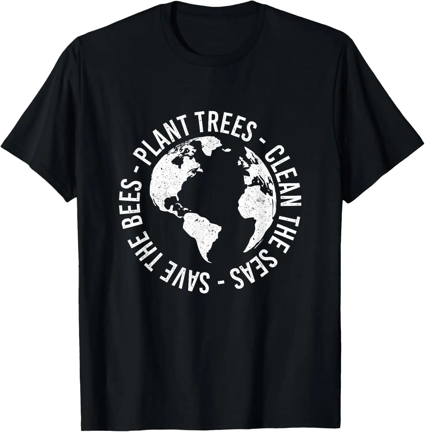 Plant Trees Clean Seas Save The Bees - Earth Day T-Shirt 100% Cotton Trendy Y2K Short-Sleeve Tee – Soft, Quick-Drying, & Moisture-Wicking; Ideal for Sports or Casual Wear; Great Gift for Christmas or Halloween. Environmental.